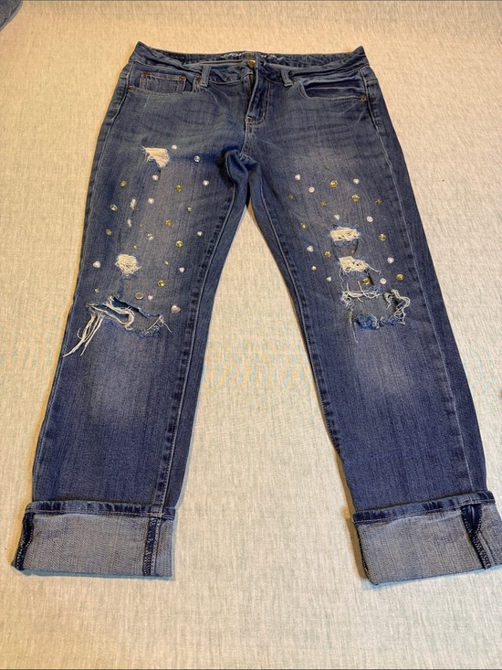 Forever 21 Denim - Forever 21 Dark Blue Distressed Boyfriend Jeans with Stud Accents